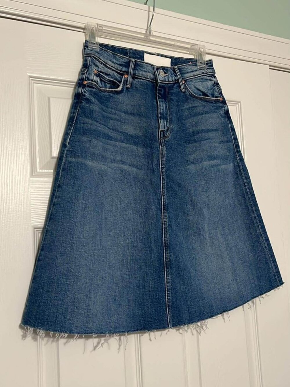 Mother Women's The Circle Midi Fray Skirt Size 25 in Dream Team Color - Picture 8 of 8
